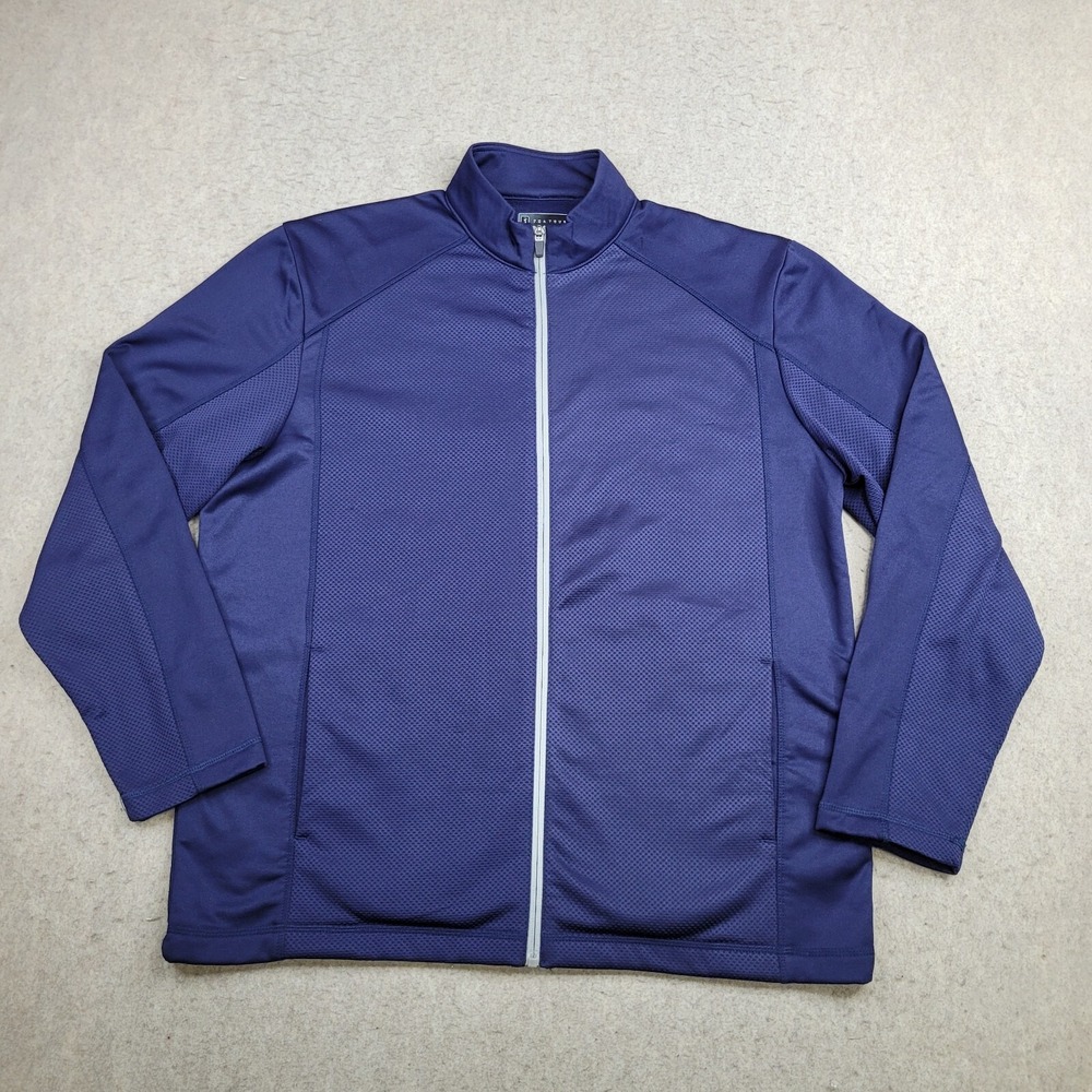 PGA Tour Full Zip Golf Jacket Mens Large Blue Mock Neck Performance
